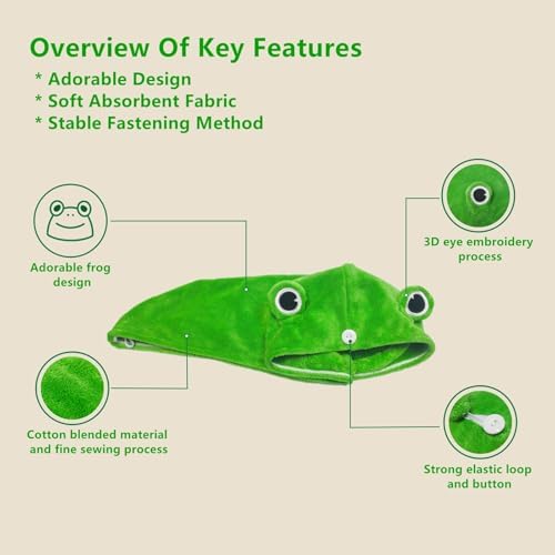 2-Pack Frog Hair Turbans, Super Absorbent Microfiber Hair Towels for Long Hair, Quick Dry, Cute Animal Design, Gift for Women Girlfriend Bestie - Image 2