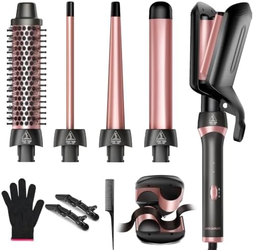 5-in-1 Ceramic Curling Wand Thermal Brush & Waver Iron Dual Voltage by ADUARJO