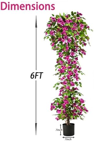Artificial Bougainvillea Tree -6FT Faux Bougainvillea Tree with Realistic Flowers, Tall Fake Flower Tree for Indoor or Outdoor Decor, Silk Floral Plant for Living Room, Porch, Garden (Purple) - Image 2
