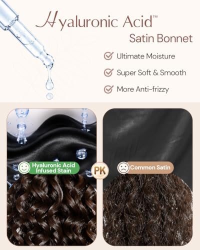 BONNET QUEEN Silk Bonnet for Sleeping Women HYALURONIC Acid Reversible Double Layer Satin Bonnet Night Sleep Cap Wrap for Curly Hair with Adjustable Tie Band & Scrunchie, Black & Rose Gold - Image 3