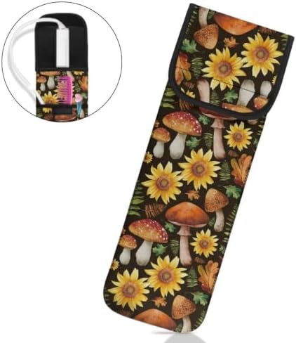 Thanksgiving Sunflowers Mushrooms Curling Iron Holder Heat Resistant Neoprene Curling Iron Cover Bag with Pocket Curling Iron Organizers and Storage for Hair Straightener, Curling Iron, Flat Iron - Image 2