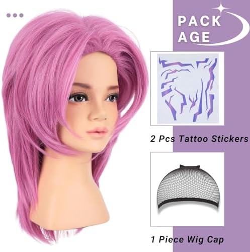 PUREHAIR Kids Short Pink Wig with Tattoos for Boys Costume - Image 7