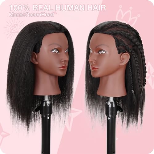 14" Mannequin Head Human Hair for Braiding Styling with stand - Image 3