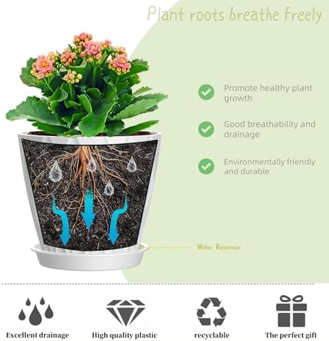 4 Inch Plant Pots, 6 Pack Indoor Flower Pots, Planters with Drainage Holes and Trays for Orchids, Violets, Succulents, Herbs, and Other Plants,White - Image 4