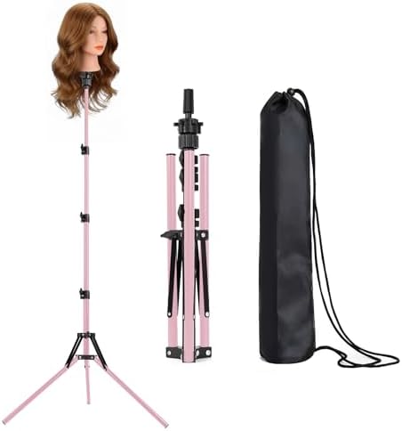 TopDirect 65 Inch Pink Mannequin Head Stand,Portable Adjustable Wig Stand Tripod,Mannequin Wig Head Stand Suitable for Beauty Schools,Barber Training,DIY Styling Design by TopDirect
