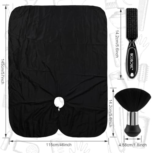 NICEMOVIC Hair Cutting Barber Cape with Neck Duster Brush and Barber Brush, Professional Barber Accessories Cleaning Supplies for Salon Haircut Styling (Black) - Image 2