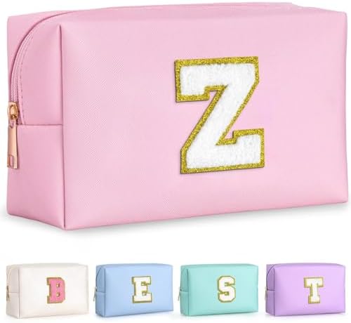 TOPEAST Preppy Makeup Bag, Small Cosmetic Travel Bags for Women, PU Leather Waterproof Toiletry Bag with Zipper, Personalized Birthday Gift for Women Girl, Preppy Gifts for Girl (Pink Z) by TOPEAST