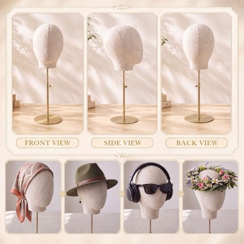 Sintuff 2 Pack Wig Head Stand 22 in Canvas Mannequin Adjustable Metal Base - Image 5