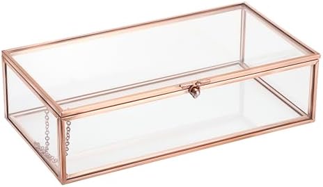 Hipiwe Glass Keepsakes Display Box Jewelry Organizer Box with Lid Decorative Glass Box Clear Rectangle Storage Box for Trinket Perfume Collection Gift for Birthday Anniversaries,Rose Gold Large by Hipiwe