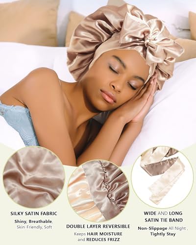 AWAYTR Double Layer Satin Bonnet for Women, Reversible Sleep Hair Wrap - Image 4
