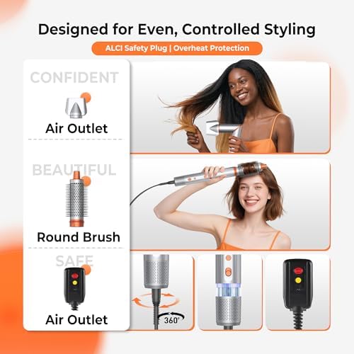90 Degree Rotating Air Styler, 5 in 1 Hot Air Comb Set, Silver - Image 2