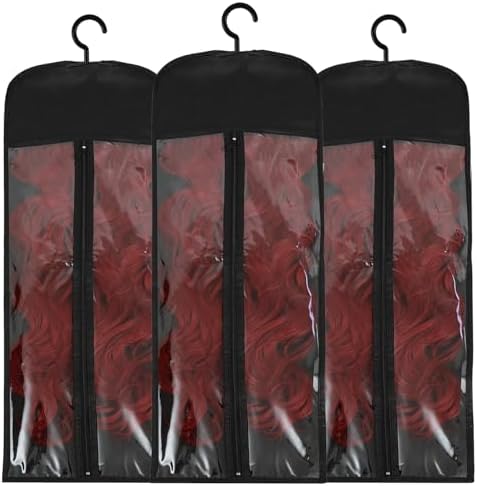 3Pcs Wig Hanger Wig Holder Hair Extension Holder Wig Bags Extra Long Wig Storage Bags with Hanger, Hair Extension Storage Wig Storage for Multiple Wigs Hair Extensions, Wigs & Accessorie by AIFIHIYI