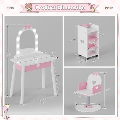 Toddler Vanity for 3 Year Old with 7 pcs Pretend Makeup Accessories, White - Image 2