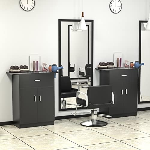 Paddie Barber Cabinet Storage Station, Free Standing Beauty Hair Stations for Salon Barber Utility Unit with Holders Styling Salon Spa Equipment with Drawer and Cabinet(Black) - Image 2