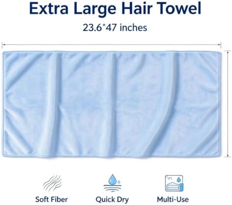 Super Absorbent Anti-Frizz Microfiber Hair Towel Hair Wrap Curly Hair Drying Towel 23.6''x47'' Large Multifunction Towel for Bath Spa Makeup, Light Blue 2 Pack - Image 3