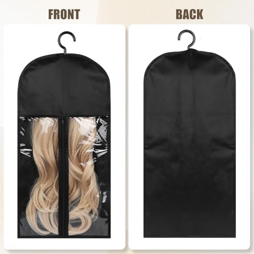 Kikone 4pcs Hair Extension Storage Bag - Wig Bags with Bracket, Dustproof & Waterproof Protection, Portable & Suitable for Wigs (Black, 23.6inch) - Image 4