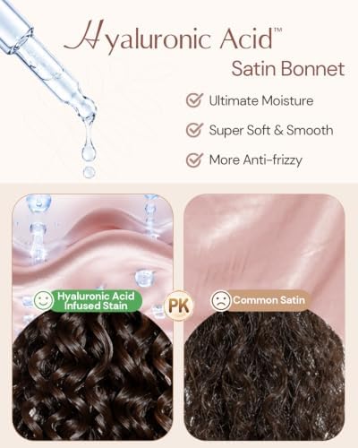 BONNET QUEEN Silk Bonnet for Sleeping Women HYALURONIC Acid Reversible Double Layer Satin Bonnet Night Sleep Cap Wrap for Curly Hair with Adjustable Tie Band & Scrunchie, Cream Pink & Rose Gold - Image 3