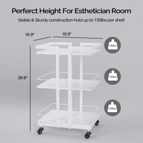 Esthetician Cart with Wheels Salon Rolling Trolley, Mobile Storage Organizer for Beauty Spa Cosmetology Massage, Tattoo Manicure Facial Tool Holder Station, White - Image 7