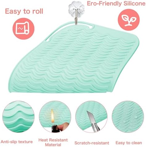 Heysam Silicone Heat Resistant Curling Iron Mat Flat Iron Travel Case, Pad for Hair Straightener and Curling Irons Hot Tools Mat, Heat Resistant for Counter, Sleeve Heat Resistant Pouch, Green - Image 3