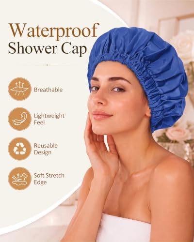 Edoneery Shower Caps for Women Reusable Waterproof, Shower Hair Cap - Image 3
