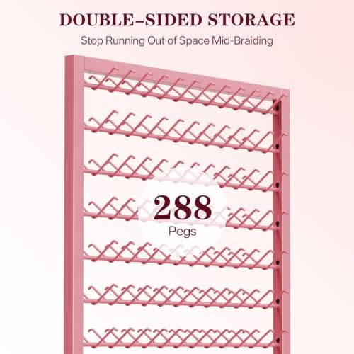 Portable Braiding Hair Rack with Wheels & Storage Drawers,2-Sided 288 Pegs,Hair Extension Holder Hanger for Braiding Hair Separator Stand Display,Hair Rack with Stylist Hair braiding Tools（Pink） - Image 3