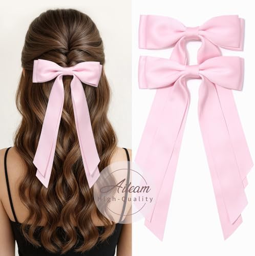 2PCS Pink Hair Bows, Large Ribbon Bow Hair Clips for Girls Women Cute Ponytail Holder Accessories for Toddlers Kids Teens - Image 6