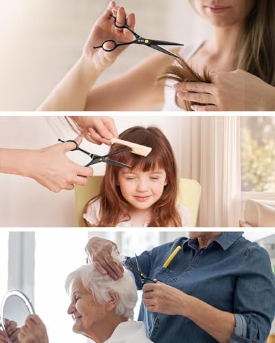Hair Cutting Scissors Thinning Shears Kit ULG Professional Barber Hairdressing Texturizing Salon Razor Edge Scissor Japanese Stainless Steel 6.5 inch BLK - Image 7