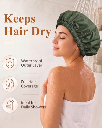Edoneery Shower Caps for Women Reusable Waterproof, Shower Hair Cap - Image 2