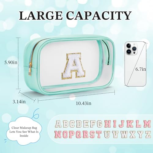 YOOLIFE Initial Make Up Bag Travel Toiletry Bag, Clear Makeup Bag Preppy Cosmetic Bags Organizer Travel Essentials Gifts for Women Teen Girlfriend Teacher Mom Birthday Mothers Day Gifts Blue B - Image 4