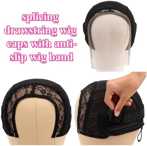 Wig Cap with Drawstring & Wig Grip Band for Lace Front Wigs, Non Slip Breathable Semi Spliced Cap, Secure Fit for All Wig Types, Comfortable for Daily Wear (5x5) - Image 2