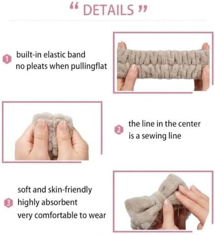 7 Pcs Spa Set, Facial Headband and Wristband Set, Skincare Accessories, College Style Girl Idea Gifts, Hair Accessories for Women and Girls（Light Coffee ） - Image 6