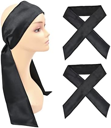 Wig Grip Band Soft Satin Scarf Fashion Headbands for Lace Frontal Wigs Fixing Makeup Sports Yoga Facial (2 Pcs, Black) by YTBYT