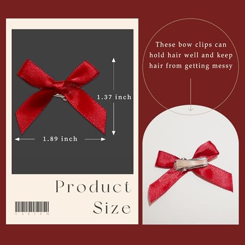 30PCS Bow Hair Clip Wine Red Mini Hair Bows Satin Hair Ribbons Small Coquette Bows Y2K Hair Accessories for Christmas Girls Women - Image 4