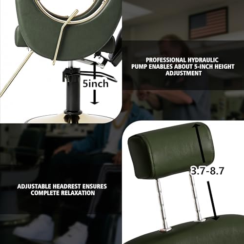 KIGOTY Salon Chair for Hair Stylist, 360° Swivel Reclining Barber Chair for Barbershop, Height Adjustable Hair Chairs, Hairdresser Braiding Styling Chairs, Beauty Spa Equipment (Dark Green) - Image 5