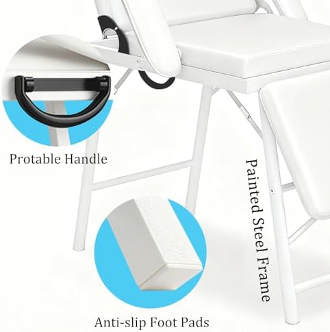 Portable Tattoo Chair, Foldable 73" Spa Facial Bed with Carry Bag, White - Image 4
