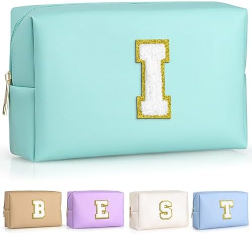 TOPEAST Preppy Makeup Bag, Cute Makeup Pouch PU Leather Waterproof Cosmetic Bag, Personalized Birthday Gifts for Mom Teacher Friends Bridesmaids Nurse, Trendy Stuff for Girls (Blue I) by TOPEAST