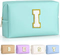 TOPEAST Preppy Makeup Bag, Cute Makeup Pouch PU Leather Waterproof Cosmetic Bag, Personalized Birthday Gifts for Mom Teacher Friends Bridesmaids Nurse, Trendy Stuff for Girls (Blue I) by TOPEAST