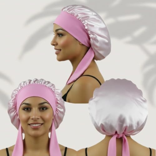 Satin Bonnet for Sleeping Women Curly Hair Large Silk Bonnet with Tie - Image 2