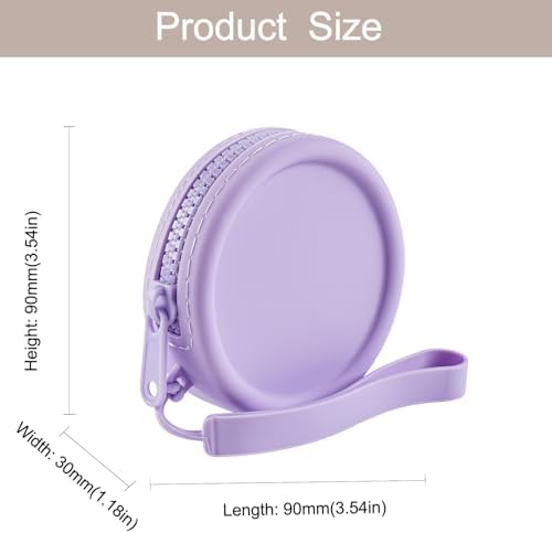 Small Silicone Makeup Bag for Women Round Purse Essentials Portable Cosmetic Accessories Organizer Small Travel Kit Storage Pouch (Purple) - Image 5