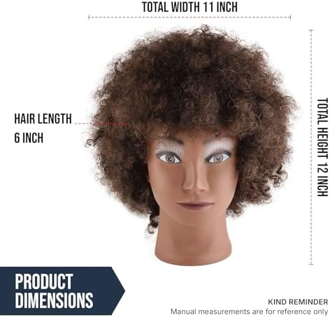 Afro Mannequin Head with 100% Human Hair Mannequin Head Curly Cosmetology for Display Practice Braiding Styling Training Head Hair Styling (Brown, 6 Inch) - Image 3