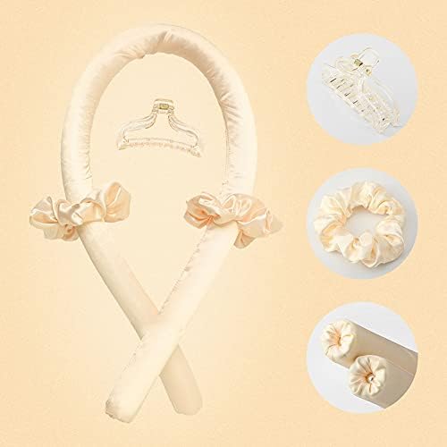Heatless Curling Rod Headband No Heat Silk Ribbon Hair Roller Curls with Hair Claw Clip Lazy Natural Soft Wave DIY Styling Tool for Sleep in Overnight (Yellow) - Image 2