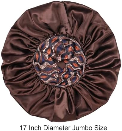 Silk Satin Bonnet Hair Cap: 2pcs 17inch Diameter Extra Large Jumbo Sleeping Satin Bonnets with Comfortable Flower Band - High Density Satin Bonnets for Women Braids Curly Night Cap（Black & Coffee） - Image 4