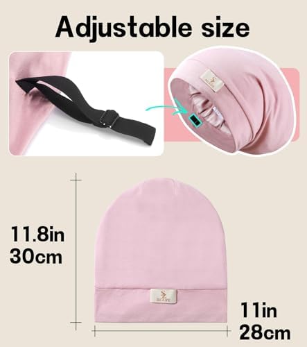 SECZIPE 2pcs Silk Satin Bonnet Hair Wrap for Sleeping, Adjustable Strap Curly Natural Hair Night Caps for Women Men(Pink&Pink) - Image 4