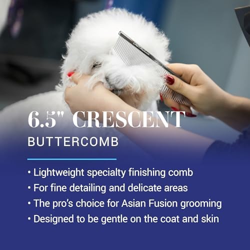 Chris Christensen 00C 6.5 in Crescent Coarse/Fine Finishing Butter Comb, Groom Like a Professional, Rounded Corners Prevent Friction and Breakage, Solid Brass Spin with Steel Teeth, Chrome Finish - Image 2