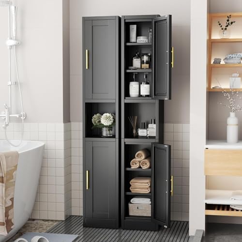 Tall Metal Narrow Bathroom Storage Cabinet 67" H, Tall Black Pantry Cabinets with 4 Adjustable Shelves and 2 Doors for Kitchen, Home Office, Living Room, Dining Room(11.8 inches Wide) by BAOLIWO