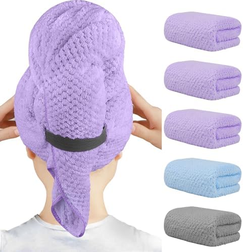 HOMEXCEL 5PK Microfiber Hair Towels, 40x20 in, Fast Drying for Long Hairs by HOMEXCEL