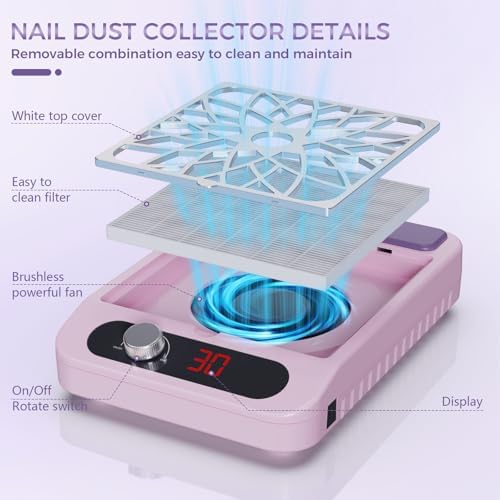 Nail Dust Collector for Nail Techs, Compact & Quiet nail vacuum dust collector with Reusable Filter, Powerful Nail Fan Nail Tech must Haves for Gel Polish, Pedicures, Salon & Home Use, purple - Image 4