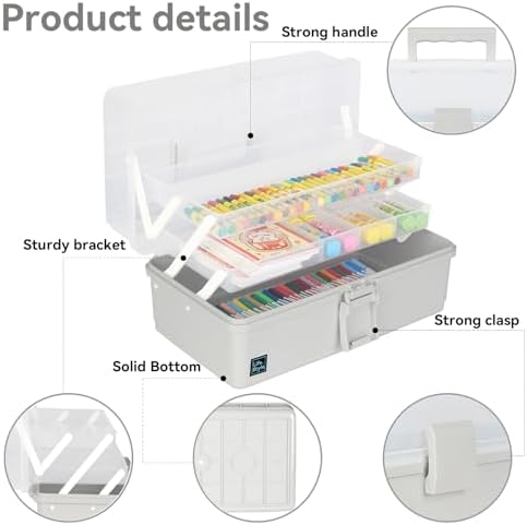 WEWLINE 3-Layers Plastic Portable Storage Box,Household Plastic Craft Supply Box with Handle,Multifunctional Storage Boxes for Children Student,Perfect for Home Office - Image 4