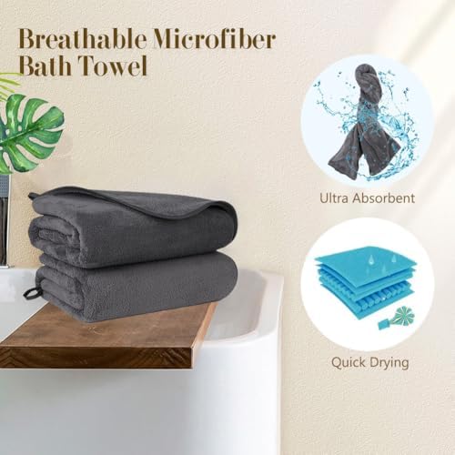 Orighty Bath Towels, Soft Feel Bath Towel, 2 Pack (27'' x 54'') - Image 5