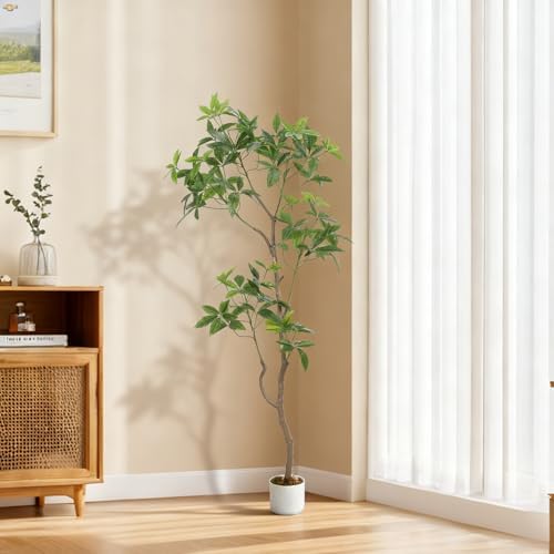 Garvee Artificial Umbrella Plant Schefflera Tree, 6.56 ft Tall Fake Floor Plant in Pot with Realistic Leaves & Trunks, Decorative Faux Greenery for Home Office, Living Room, Bedroom, Patio by Garvee